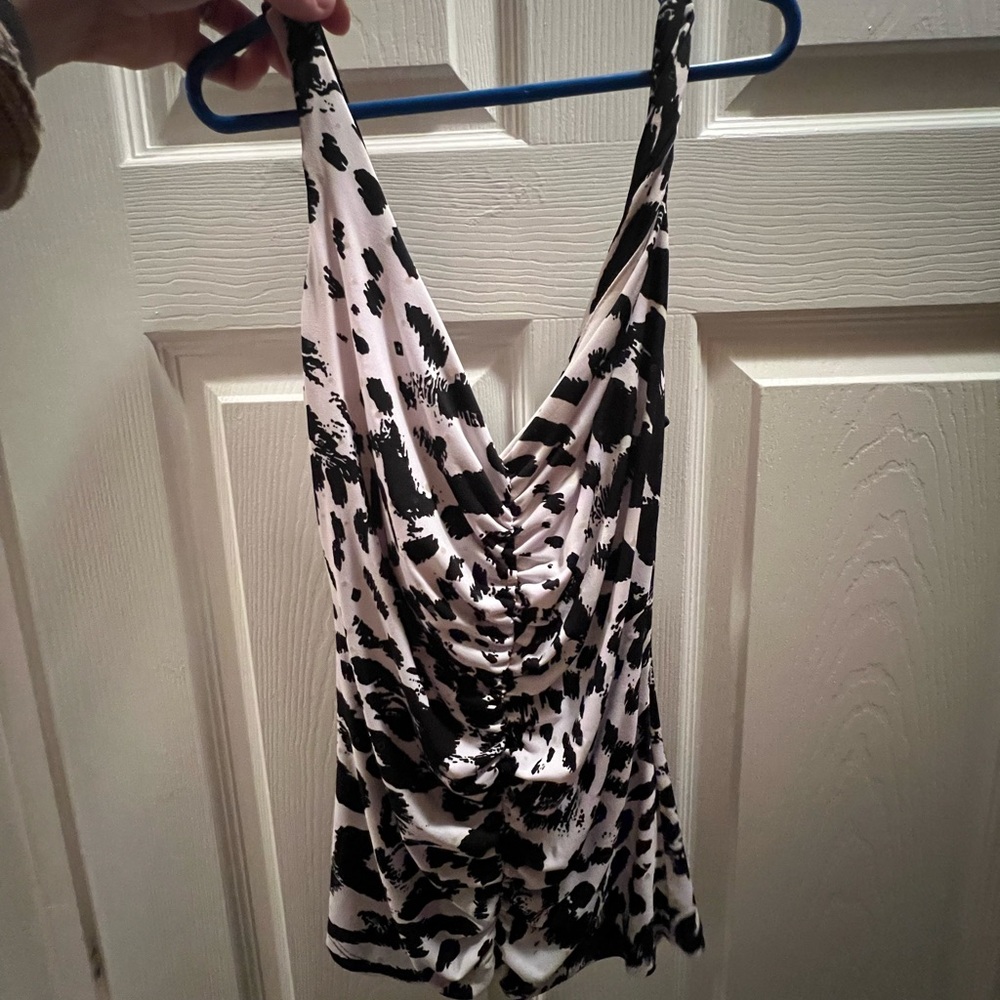 Cache Monochrome Animal Print Blouse